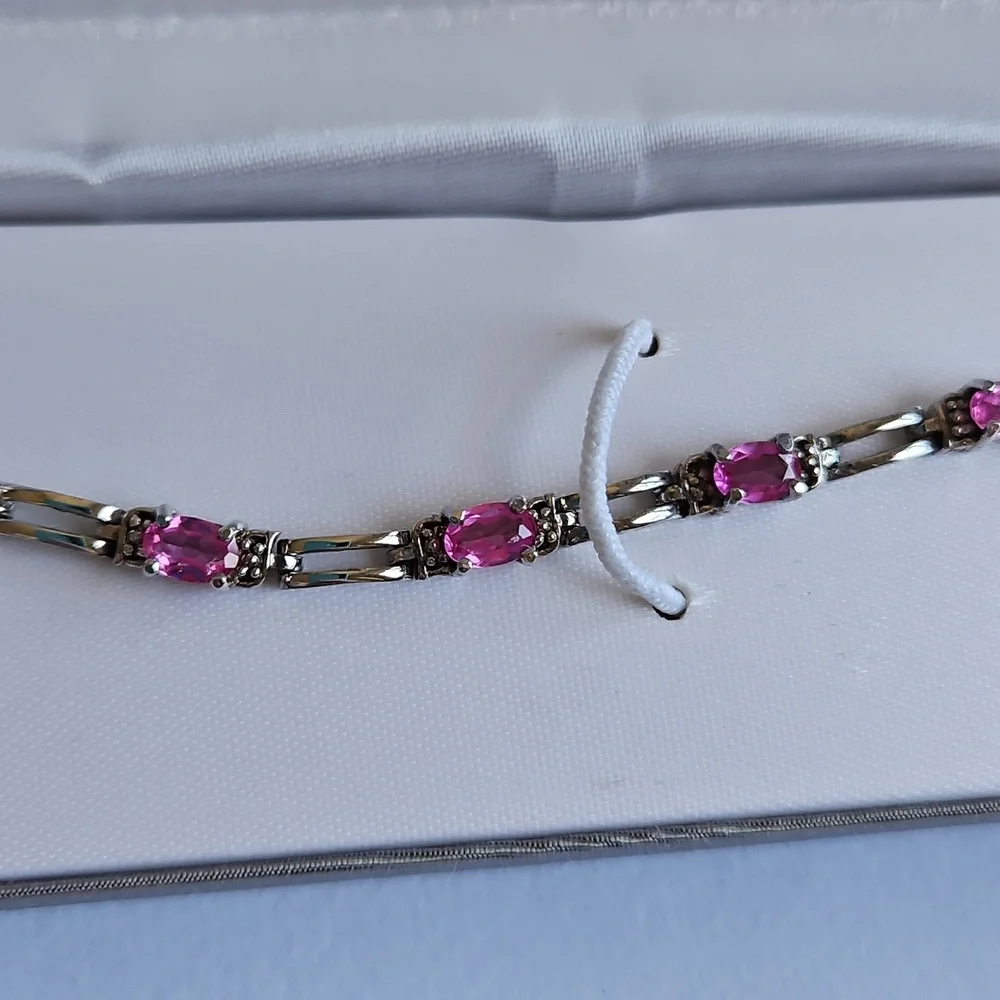 Signature Sterling Silver Pink Rhinestone Tennis Bracelet - Picture 10 of 16